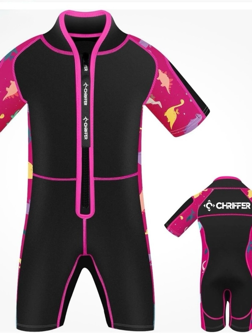 Kids Shorty Wetsuit Swim Suit - Black & Pink